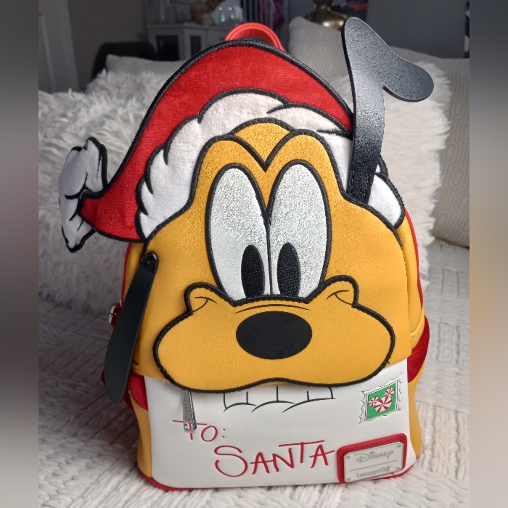 Loungefly Disney Christmas Holiday Adult Mini Backpack Pluto Letter To Santa